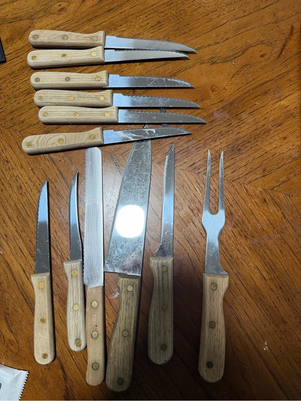 Wood Handle Knife Set with Wooden Block - Natural